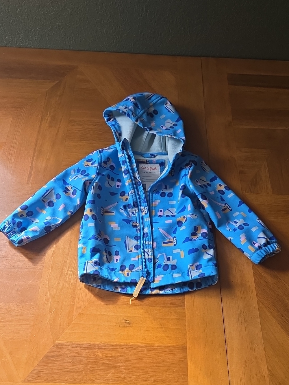 Blue Kids' Hooded Jacket with Construction Print